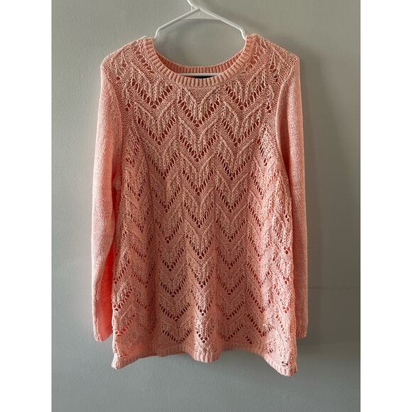 Talbots Sweater Women's 2X Pink Open Knit Pullover Pointelle Chevron Coastal - Picture 1 of 6